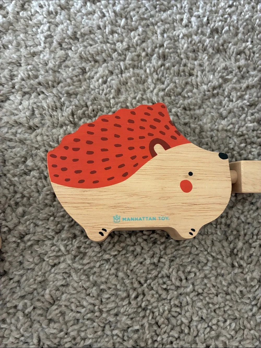 Wooden Animal Pull & Rattle Toy Trio - Neutral, Red, Orange, Teal Accents